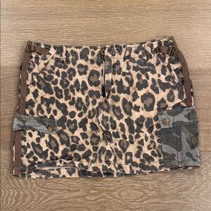Vintage Havana Leopard Print Mini Skirt with Camo Accents